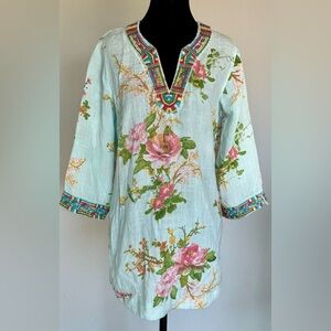Soft Surroundings Floral Embroidered Peasant Tunic Cottagecore Fairycore M J1267